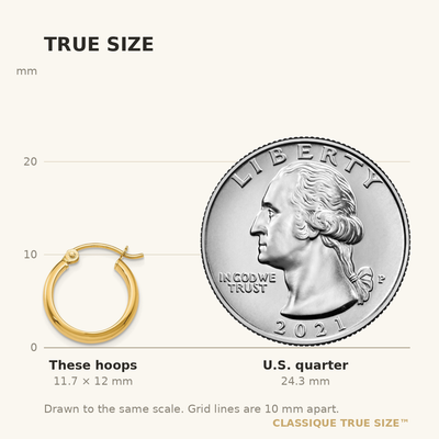 14K Round Tube Hoop Earrings, 12 x 2.75mm