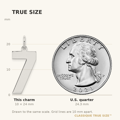 Sterling Silver/Rhodium-plated Polished Number 7 Charm, 24 x 10mm