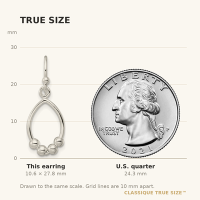 Sterling Silver Polished Beaded Teardrop Dangle Earrings, 27.8 x 10.15mm