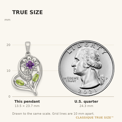 Sterling Silver Rhodium-plated Polished Amethyst, Peridot and White Topaz Flower in Heart Pendant