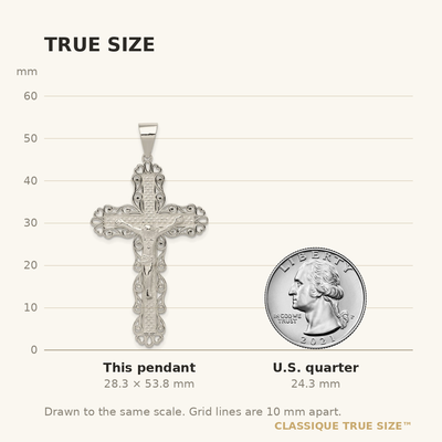 Sterling Silver Polished Filigree Cross Crucifix Pendant