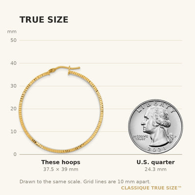 14K Polished and Rhodium Diamond-cut Circle Hoop Earrings