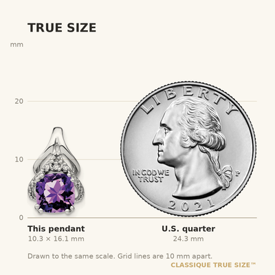 14K White Gold Cushion Amethyst and Diamond Pendant, 16.1 x 9.9mm