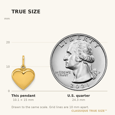 14K Polished 3-D Puffed Heart Pendant, 15 x 10mm