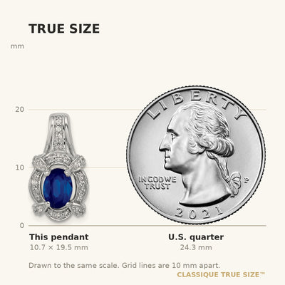 14K White Gold Diamond and Oval Sapphire Fancy Vintage Pendant
