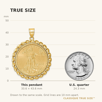 Wideband Distinguished Coin Jewelry 14ky Diamond-cut & Twisted Wire Prong Mounted 1/2oz American Eagle Coin Bezel Pendant