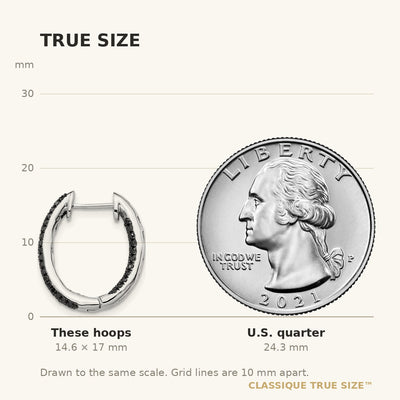 14K White Gold, All Black Diamond In/Out Hoop Earrings
