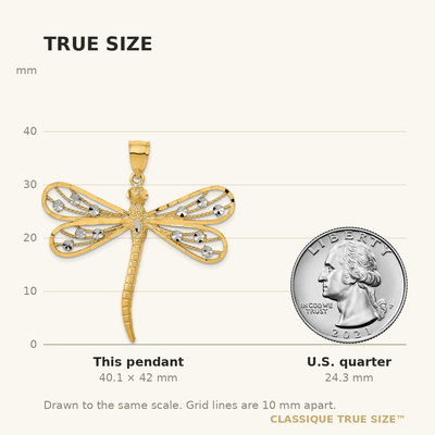 14K w/Rhodium Diamond-cut Filigree Dragonfly Pendant
