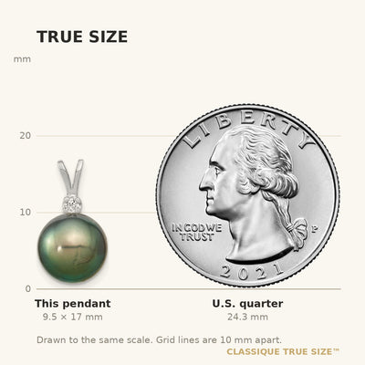 14K White Gold Round Black Tahitian Saltwater Cultured Pearl and .05 Carat Diamond Pendant