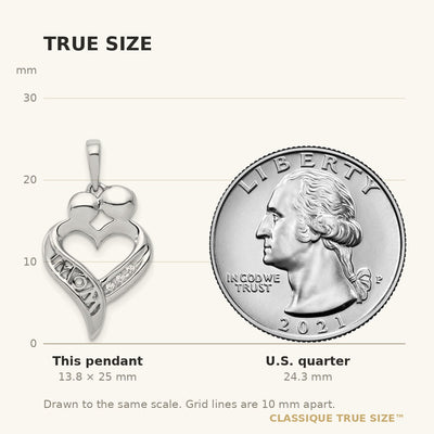 14K White Gold Diamond MOM Heart Pendant