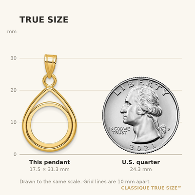 Wideband Distinguished Coin Jewelry 14K Polished Lightweight Teardrop Prong Coin Bezel Pendant, 31.3 x 17.75mm
