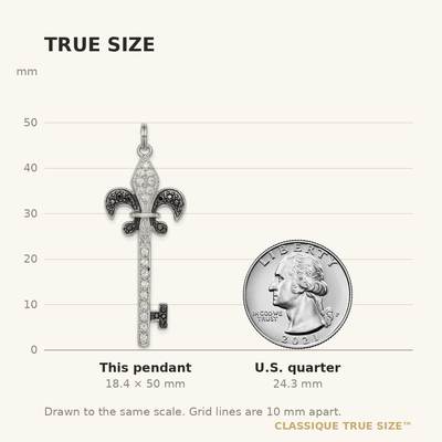 Sterling Silver Rhodium-plated Black/White CZ Fleur de Lis Key Pendant