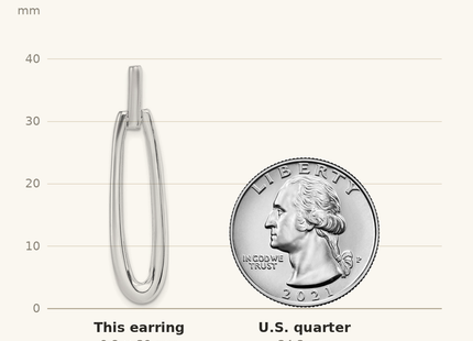Classique True Size: Sterling Silver Rhodium-plated Fancy Elongated Oval Post Dangle Earrings shown next to a US quarter (24.3 mm)
