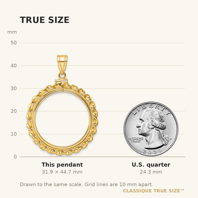 Wideband Distinguished Coin Jewelry 14K Polished Wide Twisted Wire x Screw Top Coin Bezel Pendant, 44.7 x 34mm