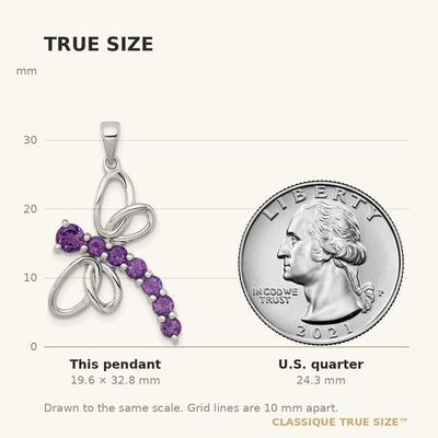 Sterling Silver Rhodium-plated Polished Amethyst Dragonfly Pendant