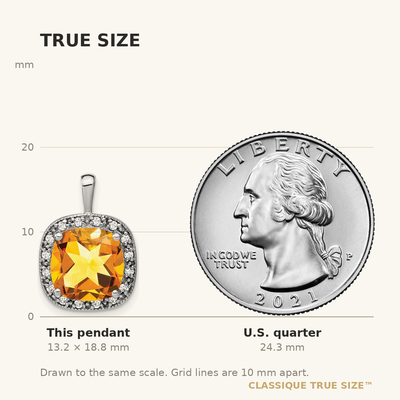 14K White Gold Cushion Citrine and Diamond Pendant, 18.75 x 13.3mm