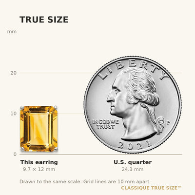 14K White Gold Emerald Cut Citrine Stud Earrings