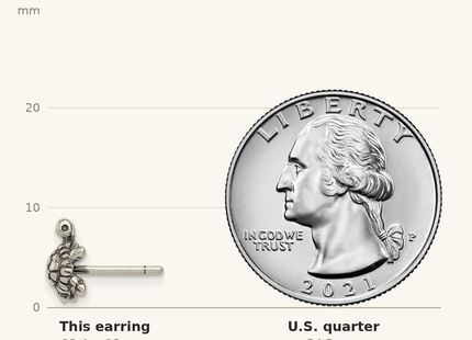 Classique True Size: Sterling Silver and Antiqued Turtle Post Earrings shown next to a US quarter (24.3 mm)