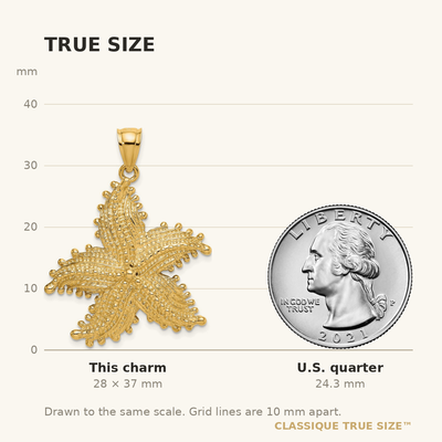 14K Starfish Charm, 37 x 31.4mm