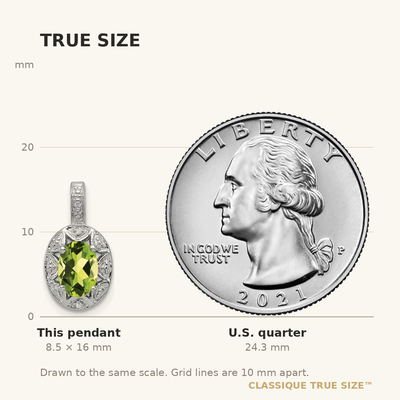 Sterling Silver Rhodium-plated Diam. & Peridot Pendant, 16 x 9mm