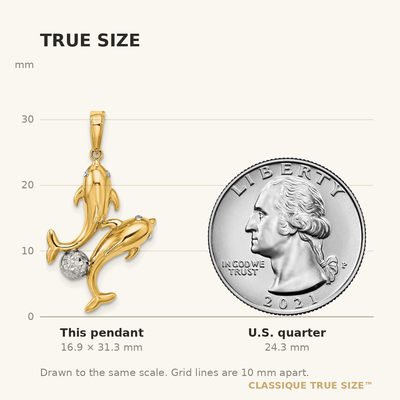14K with White Rhodium Double Dolphin Pendant