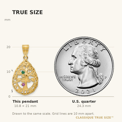 10K Yellow Gold 3 Birthstone Tree of Life Tear Drop Pendant