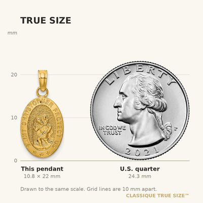 14K Saint Christopher Medal Pendant, 22 x 11mm