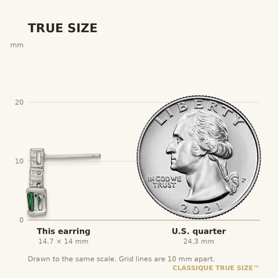 Sterling Silver Polished Rhodium-plated Green/Clear CZ Post Dangle Earrings, 14 x 5mm