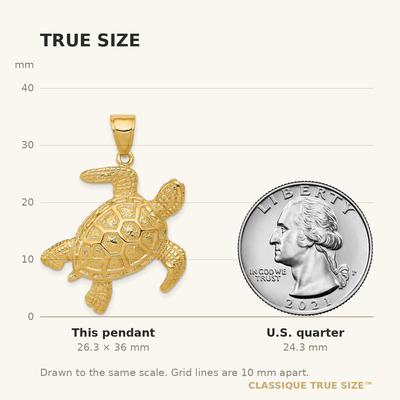 14K Sea Turtle Pendant, 36 x 27mm