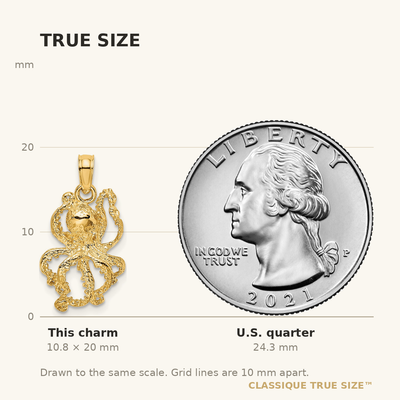 14K Textured Octopus Charm, 20 x 11.75mm