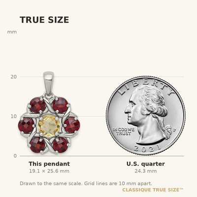 Sterling Silver Rhodium-plated Polished Citrine and Garnet Flower Pendant