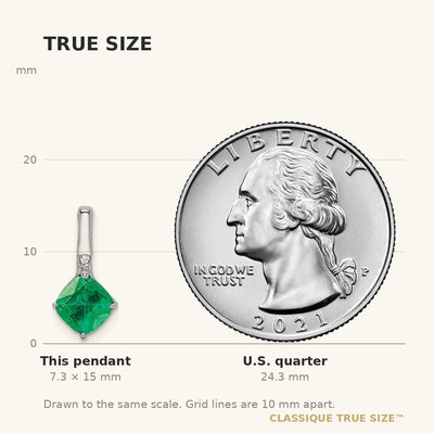 14K White Gold Cushion Emerald and Diamond Pendant
