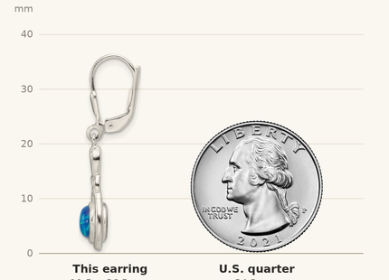 Classique True Size: Sterling Silver Polished Blue Opal Knot Leverback Dangle Earrings shown next to a US quarter (24.3 mm)