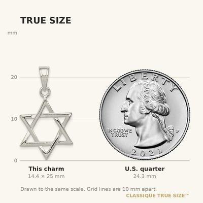 Sterling Silver Star of David Charm, 25 x 20mm