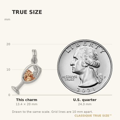 Sterling Silver Rhodium-platedCZ Champagne Glass Charm