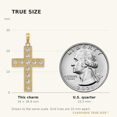14K W/ Rhodium D/C and Cut-Out Cross Charm, 28.95mm