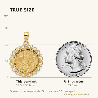Wideband Distinguished Coin Jewelry 14ky Fancy Diamond-cut Prong Mounted 1/10oz American Eagle Coin Bezel Pendant