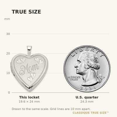 14K White Gold MOM Script with Hearts Heart Locket