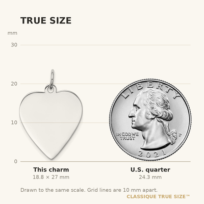 14K White Gold Plain .011 Gauge Engravable Heart Charm, 27 x 21mm