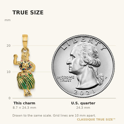 14K 3-D Hula Girl w/ Moveable Grass Skirt Charm