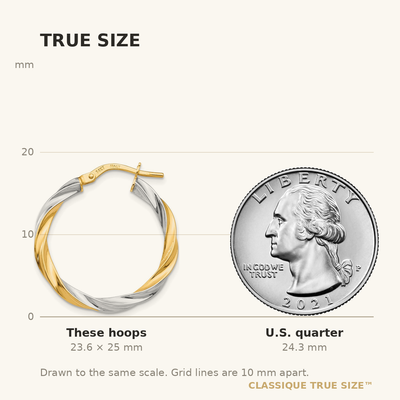 14K & Rhodium Twisted Hoop Earrings, 25 x 26mm
