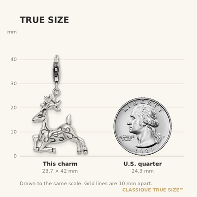 Amore La Vita Sterling Silver 3-D Polished Reindeer Charm with Fancy Lobster Clasp