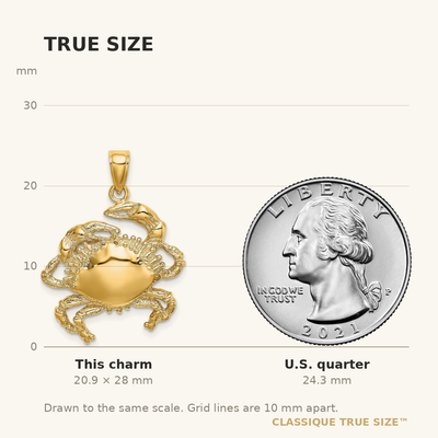 14K Crab Charm, 28 x 23mm