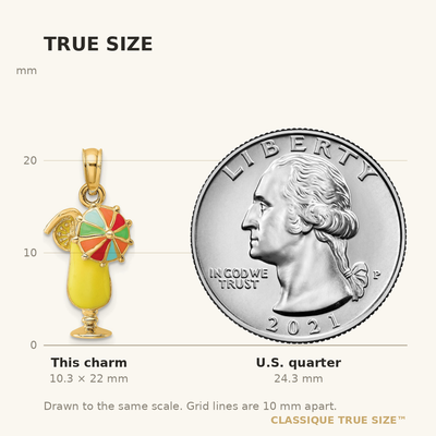 14K Yellow Enamel Drink w/Multi-Colored Umbrella Charm