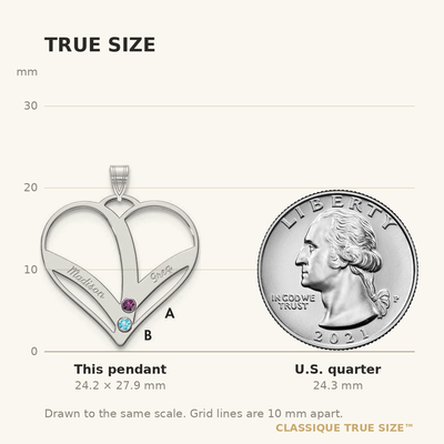 14K White Gold 2-Name w/Birthstones w/18K Rhod-plated Bezel Cut Out Heart Pendant