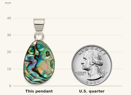 Classique True Size: Sterling Silver Abalone Pendant shown next to a US quarter (24.3 mm)