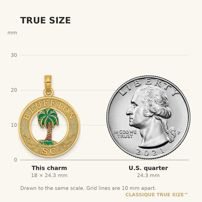 14K BLUFFTON SC Circle Enameled Palm Tree Charm