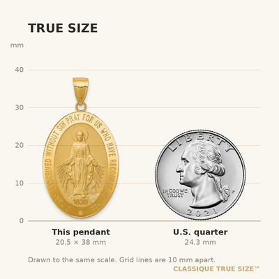 14K Miraculous Medal Pendant, 38 x 20.5mm