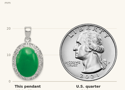 Classique True Size: Sterling Silver Jade Greek Key Pendant shown next to a US quarter (24.3 mm)