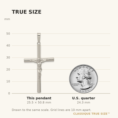 Sterling Silver Polished Hollow Crucifix Pendant, 50.75 x 25.50mm